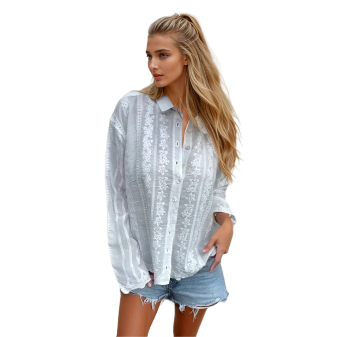 Dam Polo Krage Skjorta med Spetsdetaljer