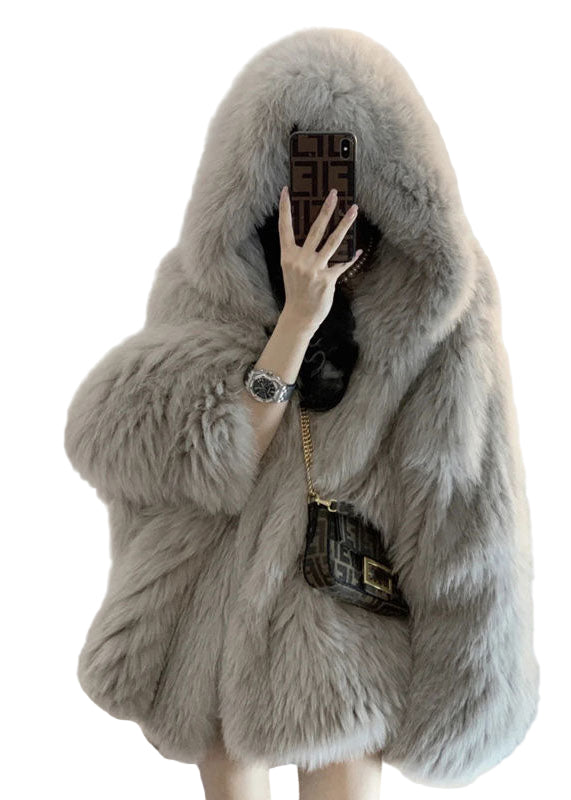 Damens Fuzzy Fur Jacka med Huva och Patchwork 0