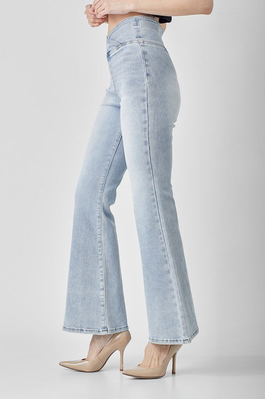 Damens Hög Midja Byxor Flair Ljus Denim 2