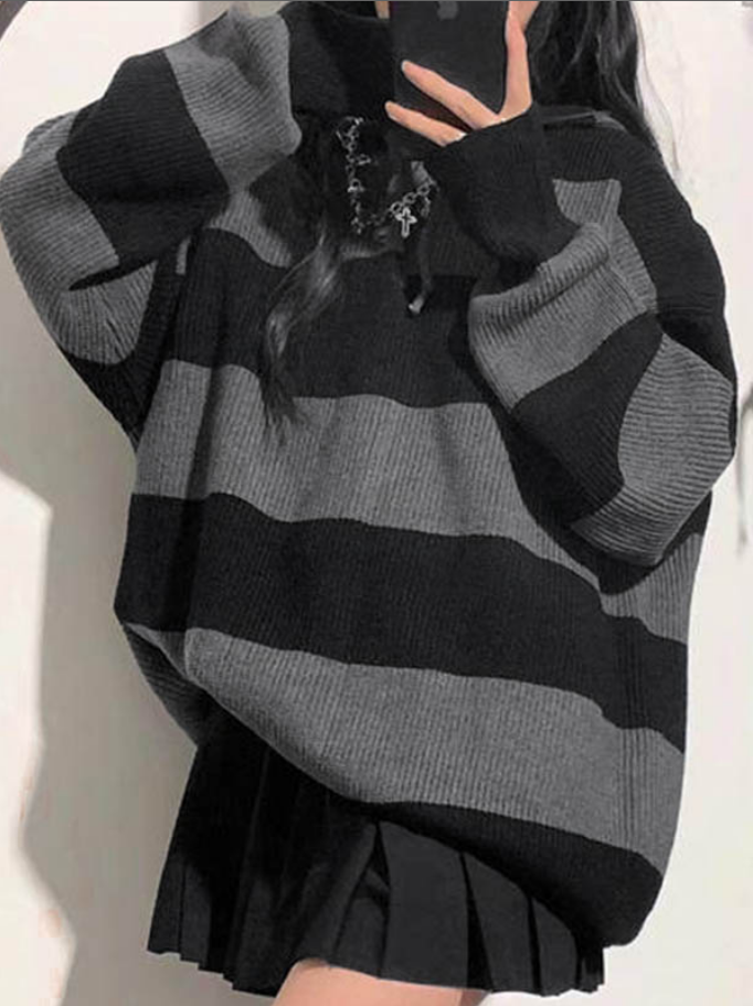 Damens Huvtröja med Randig Design i Baggy Stil 3