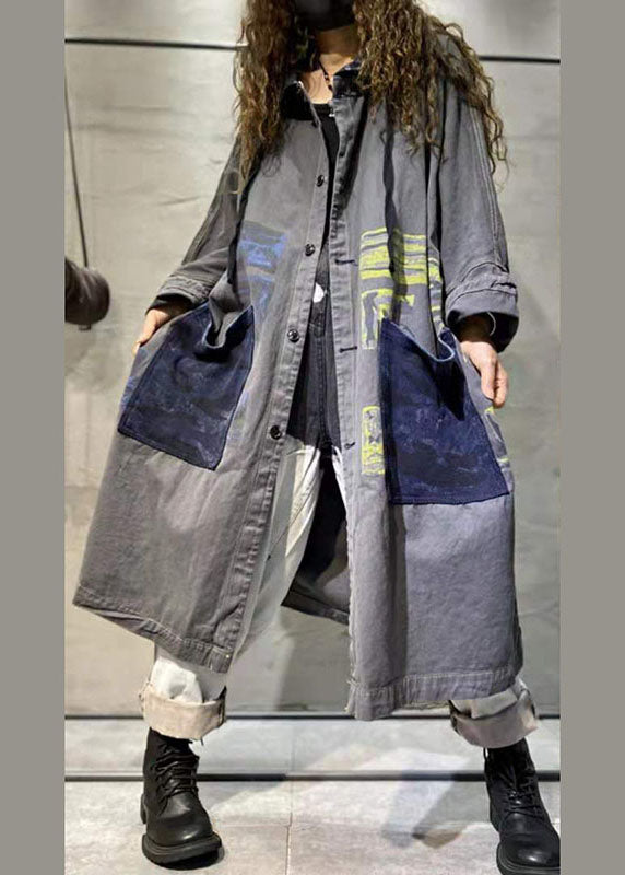 Damens Långa Denimjacka med Knapp och Fickor 1