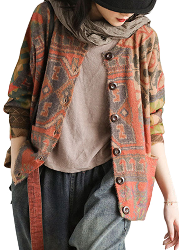 Damens Lösa Stickade Kavaj med Knapp och Fickor 0