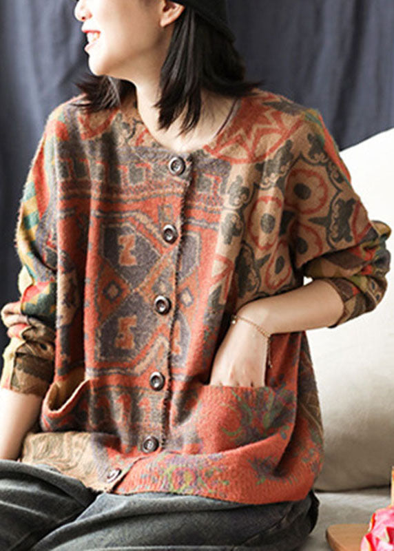 Damens Lösa Stickade Kavaj med Knapp och Fickor 2