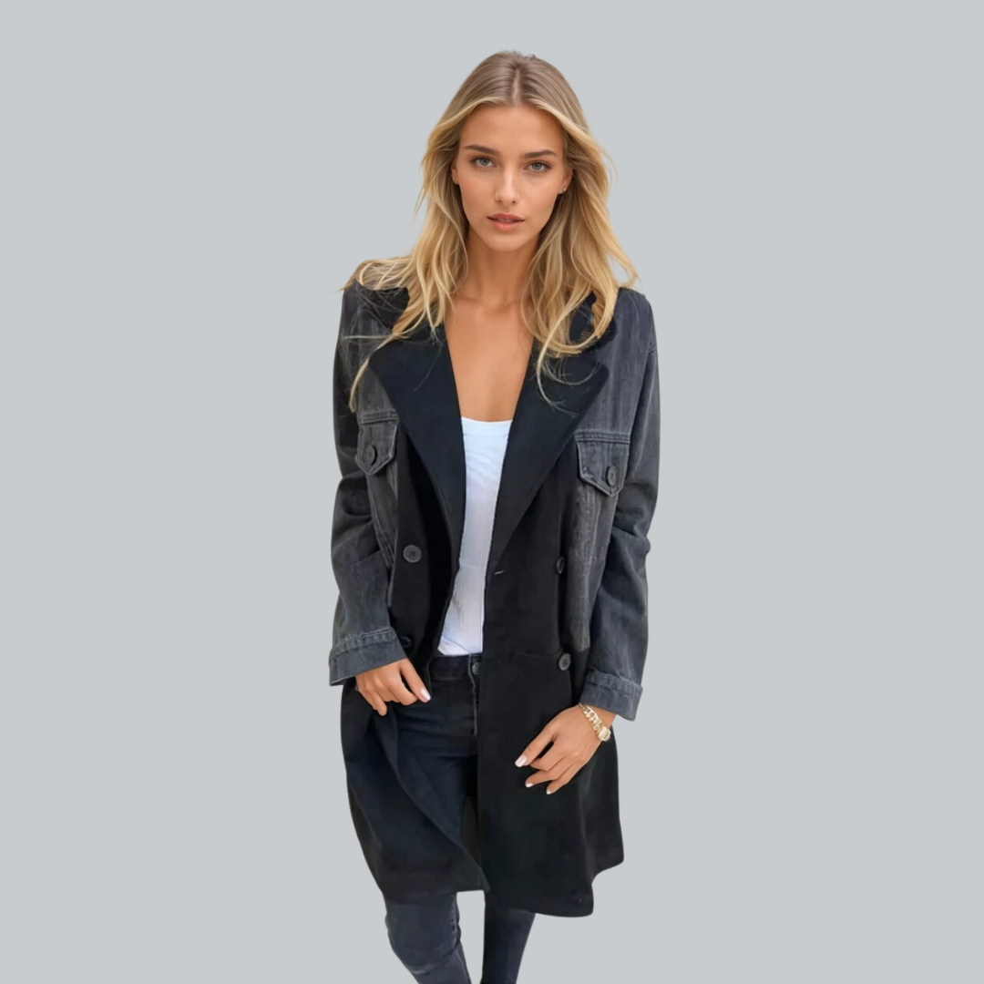 Damens Trench Coat i Denim med Två Färger 2