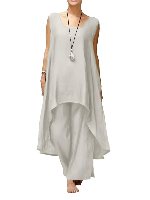 Damer Byxdress Oregelbunden Ärmlös Bomull Linne 0