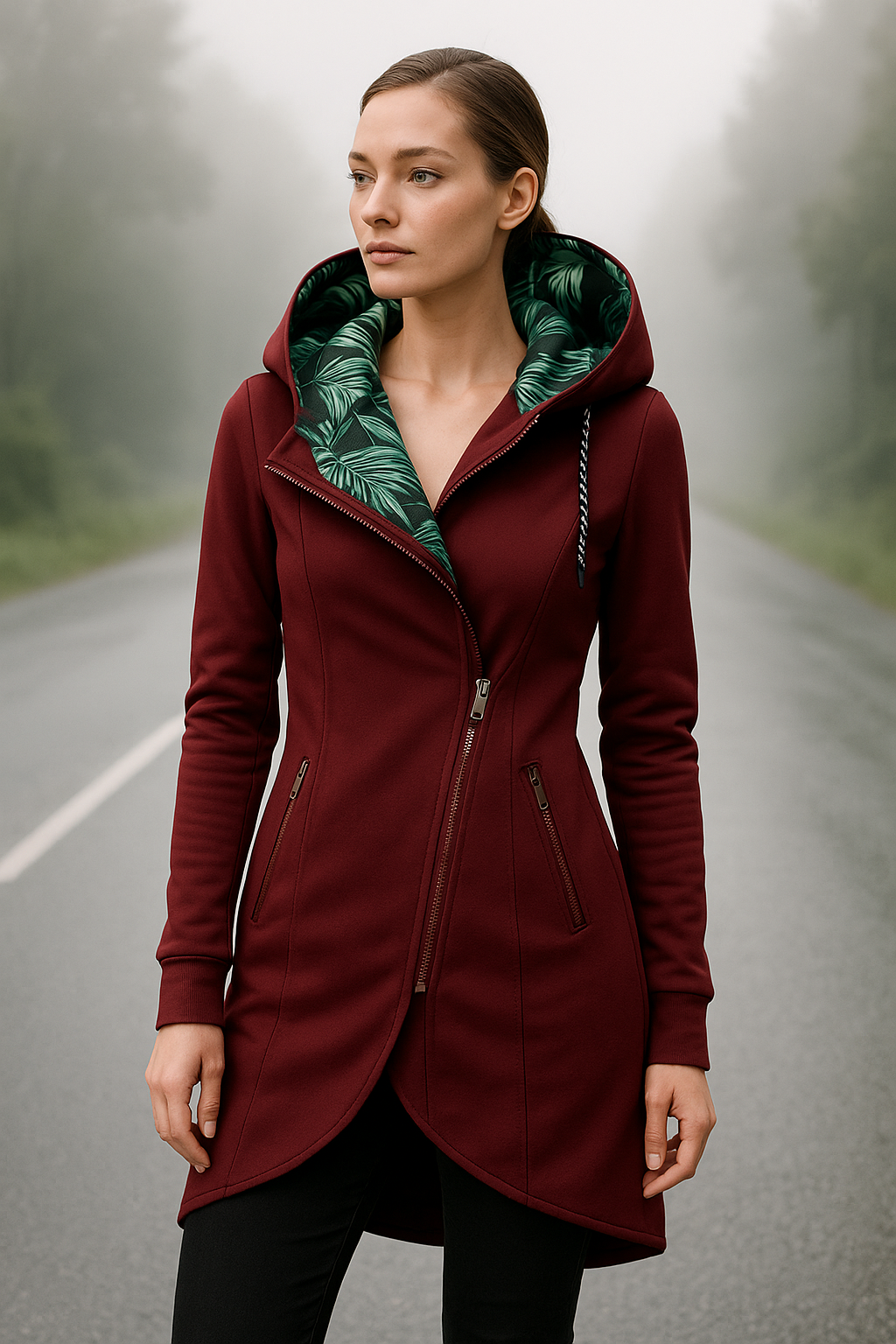 Damer Hoodie Blommönster Vattentålig Tyg 1