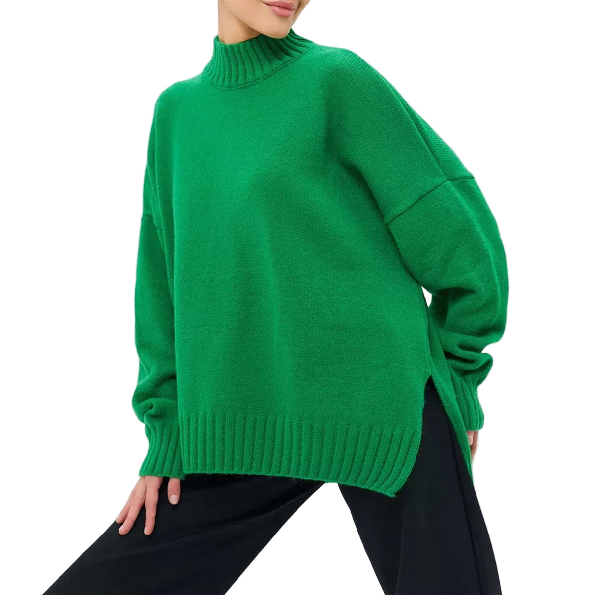 Damer Oversized Tröja med Halvhög Hals 0