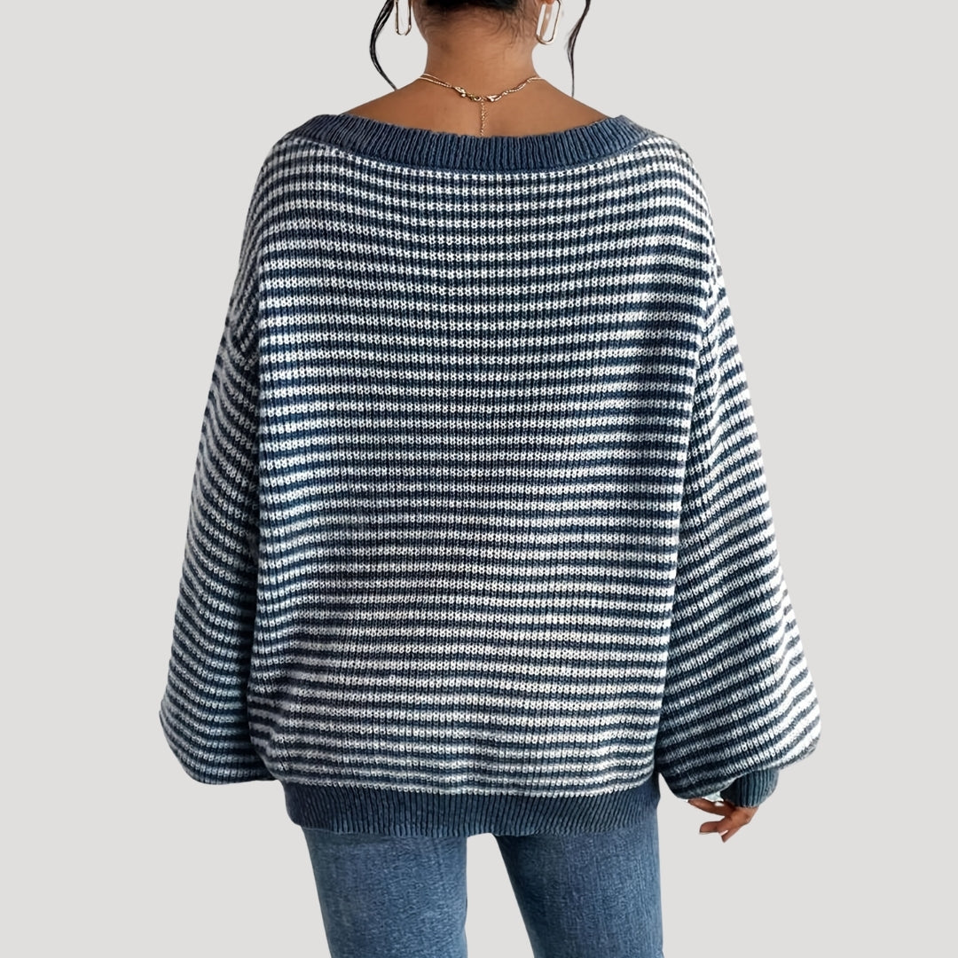 Damer Oversized Tröja med Randig Design 7