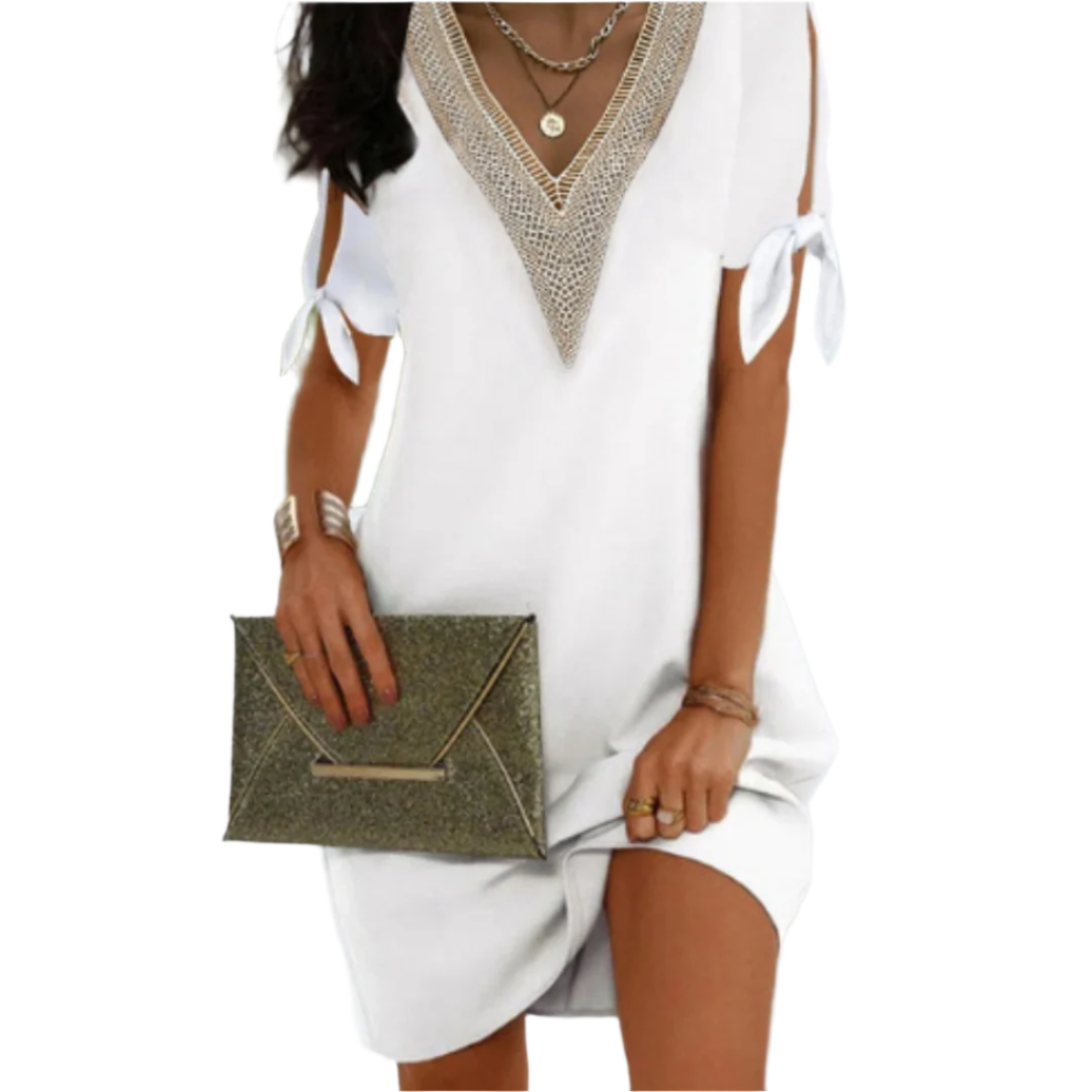 Damer Tunikaklänning V-Ausschnitt Bindeärmar Mjuk Material 0