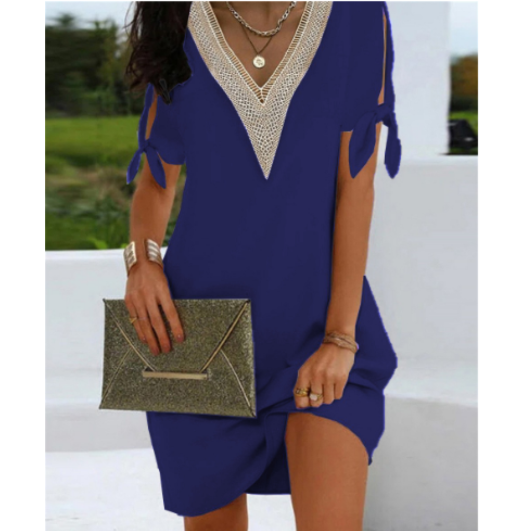 Damer Tunikaklänning V-Ausschnitt Bindeärmar Mjuk Material 1