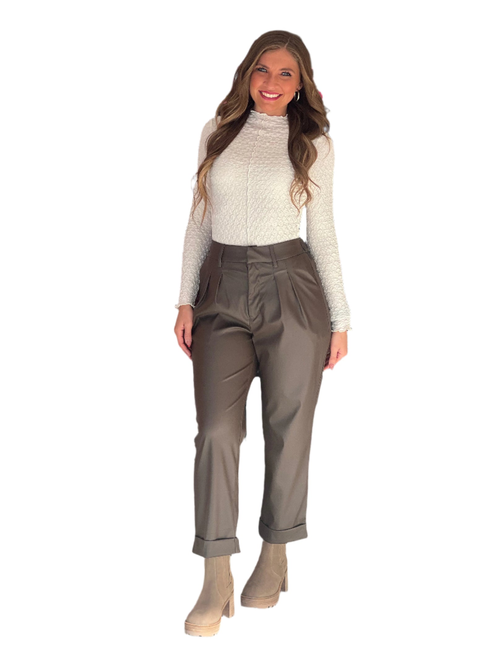 Damernas Byxor i Veganläder med Plisserad Framsida 0