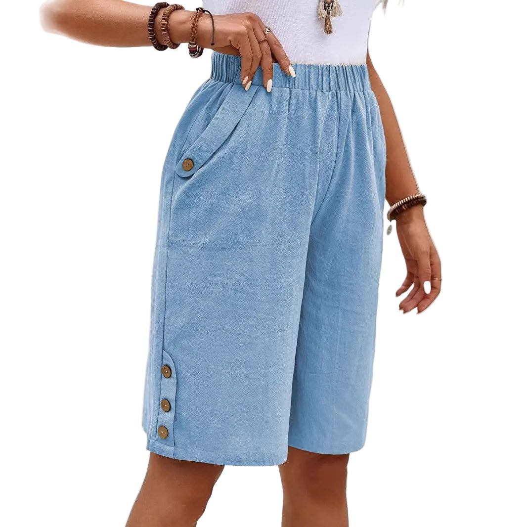 Damernas Croppade Byxor Raka Ben Bomull Polyester 4