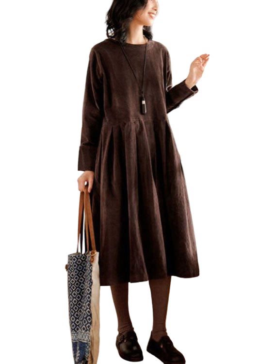Damernas Klänning i Corduroy med Fickor och Knappdetaljer 1
