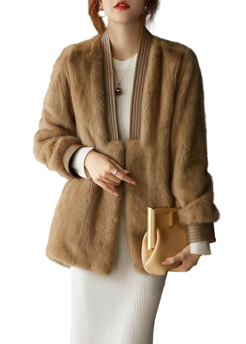 Damernas Långa Ärmar V-ringad Kappa i Fuskpäls 0