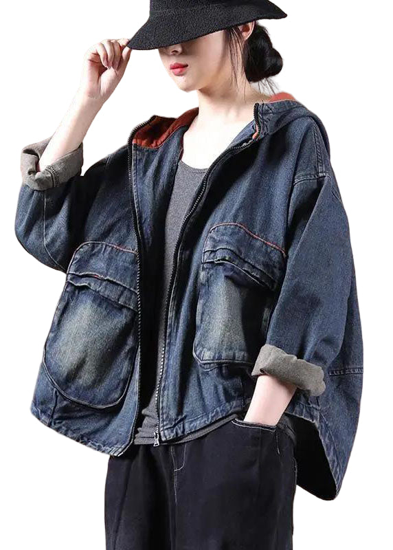 Damernas Långa Denimjacka med Dragkedja 0