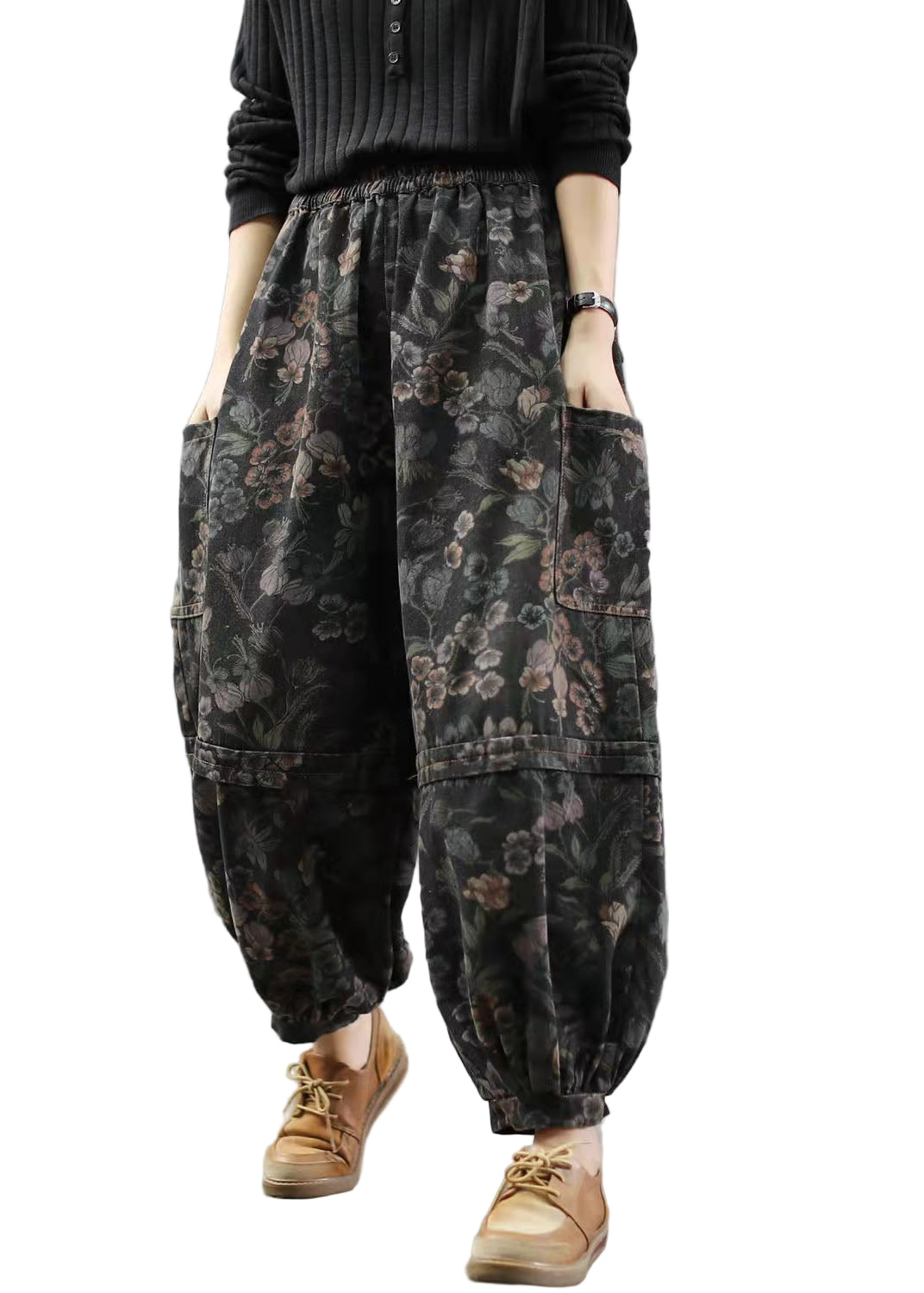 Damernas Lanternstil Denimbyxor Med Fitted Midja 0