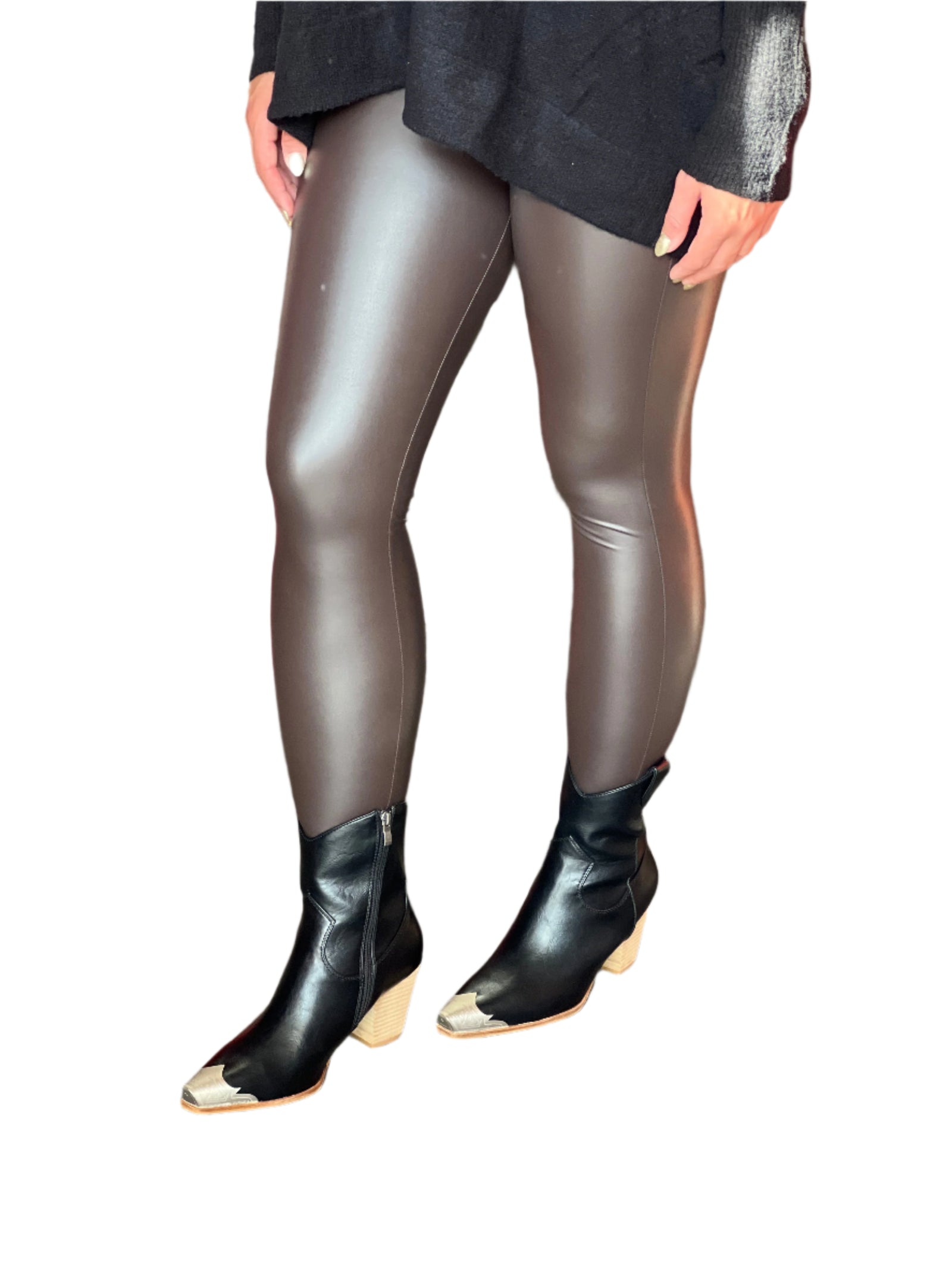 Damernas Leggings i Faux Läder Chokladfärg 0