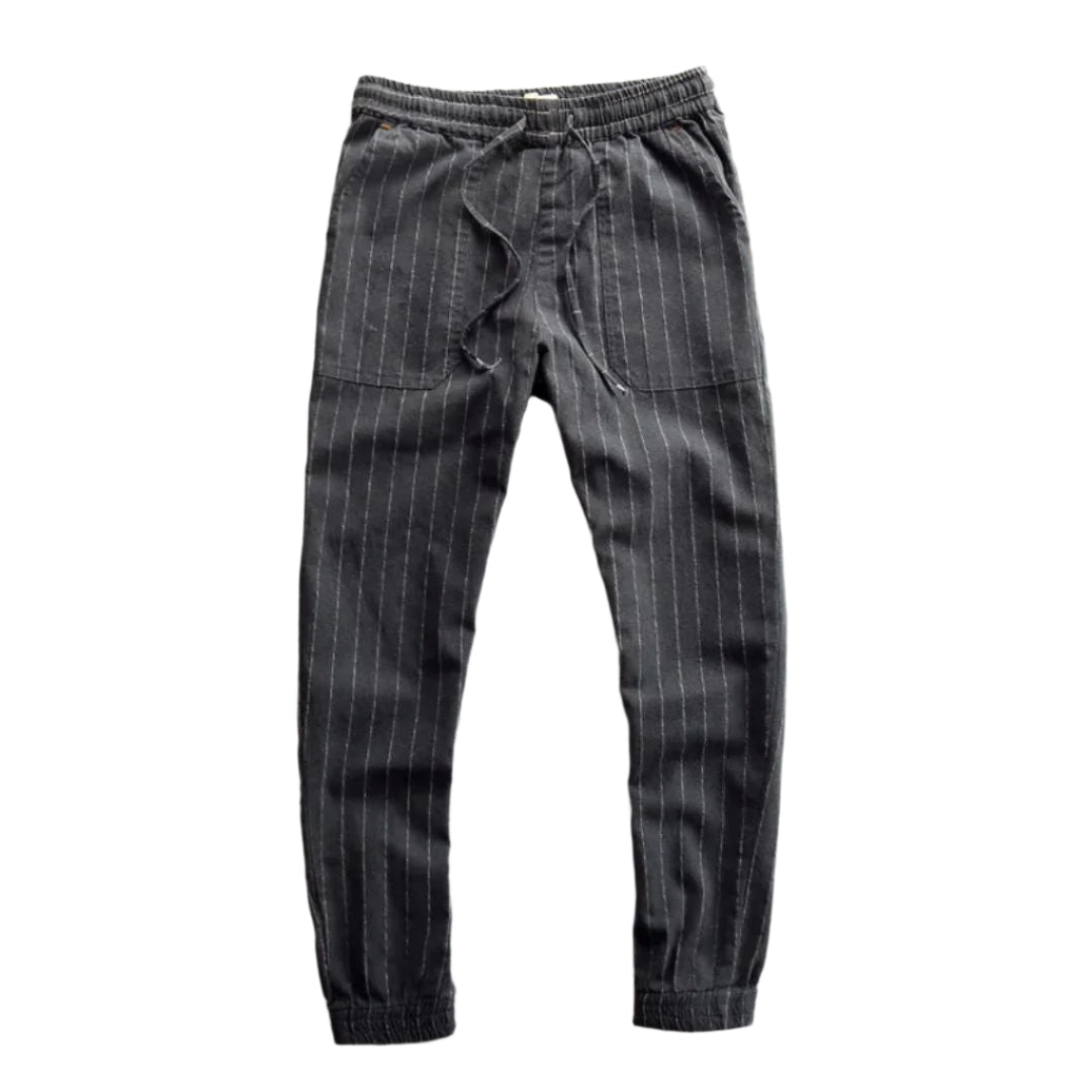 Damernas Linnebyxor med Elastisk Midja och Randig Design 0