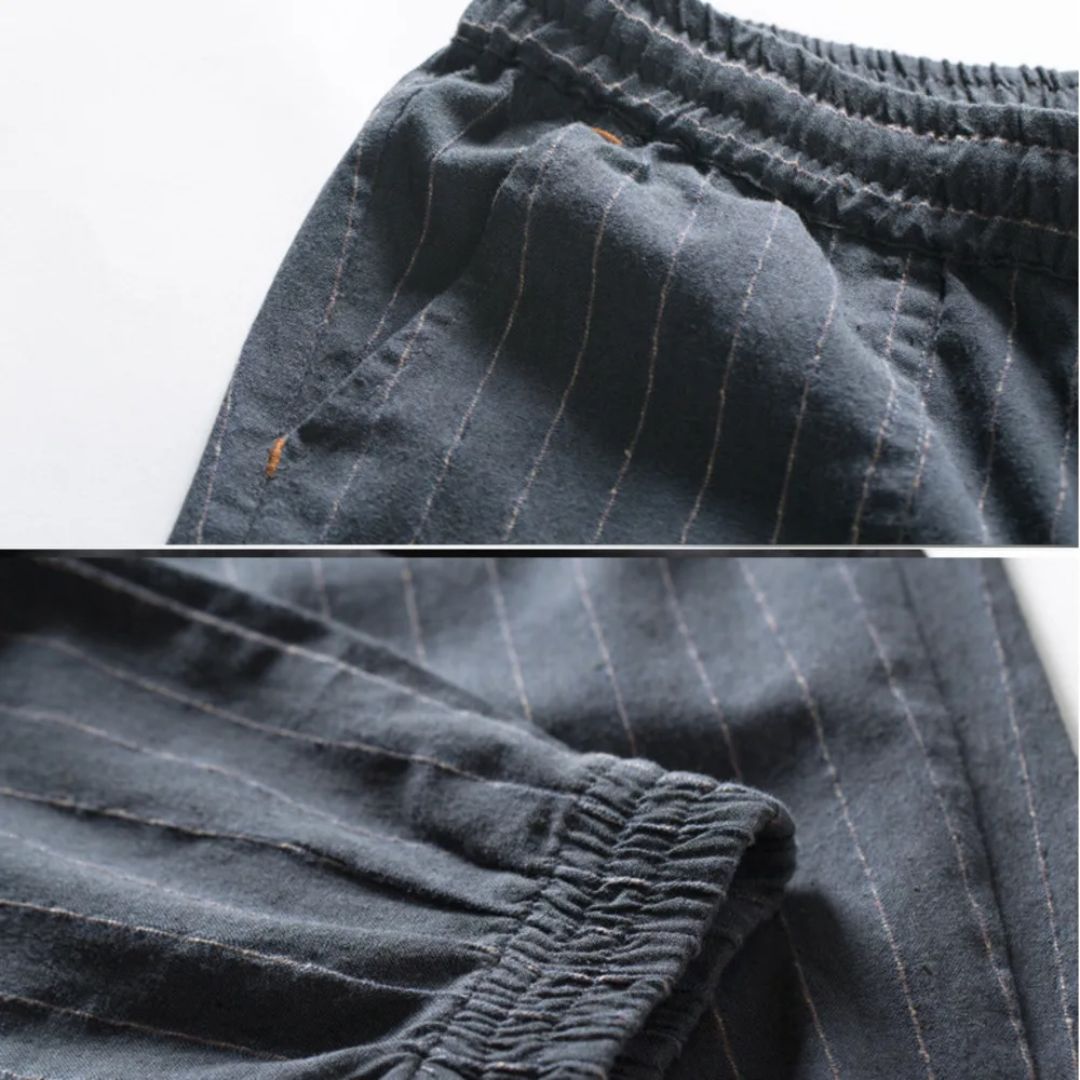 Damernas Linnebyxor med Elastisk Midja och Randig Design 5