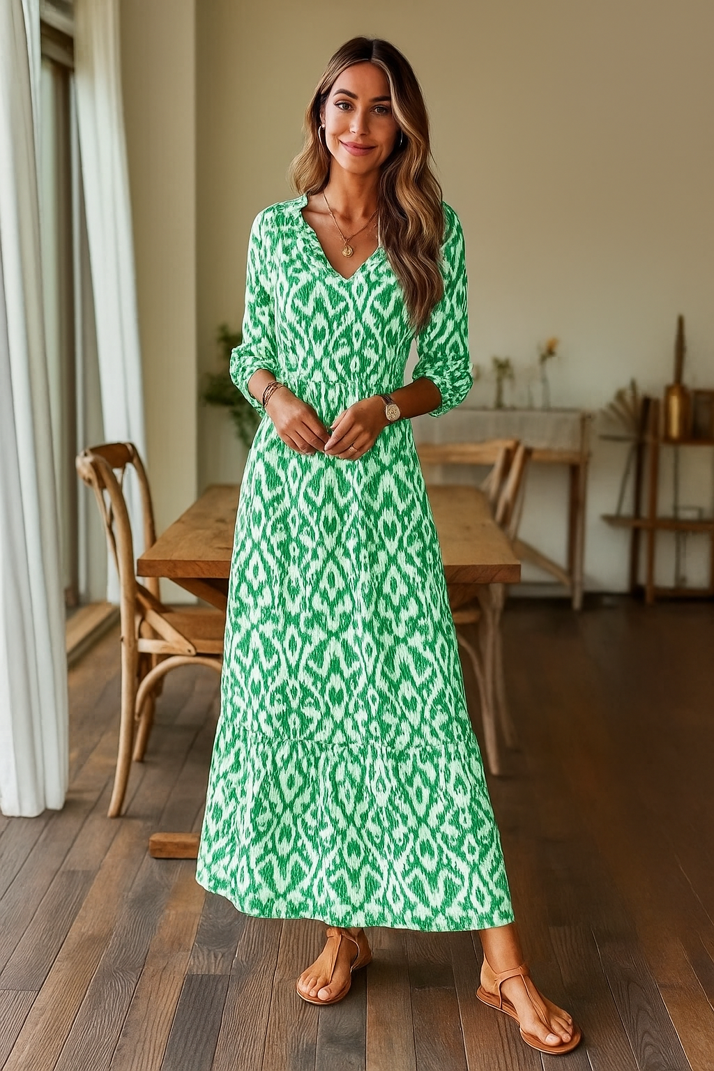 Damernas Sommarklänning med V-hals och Halvmuddar 3