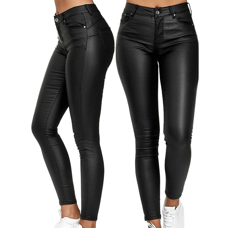 Damernas Stretch Läderbyxor Chic 0