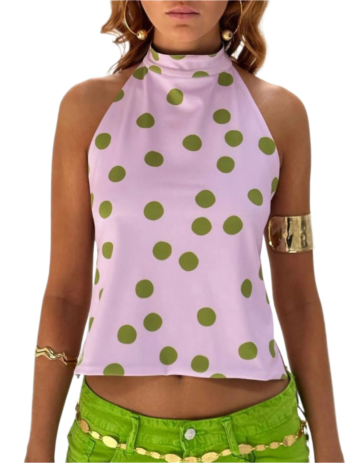 Damernas Tank Top Halterneck Tryckt Rygglös 0