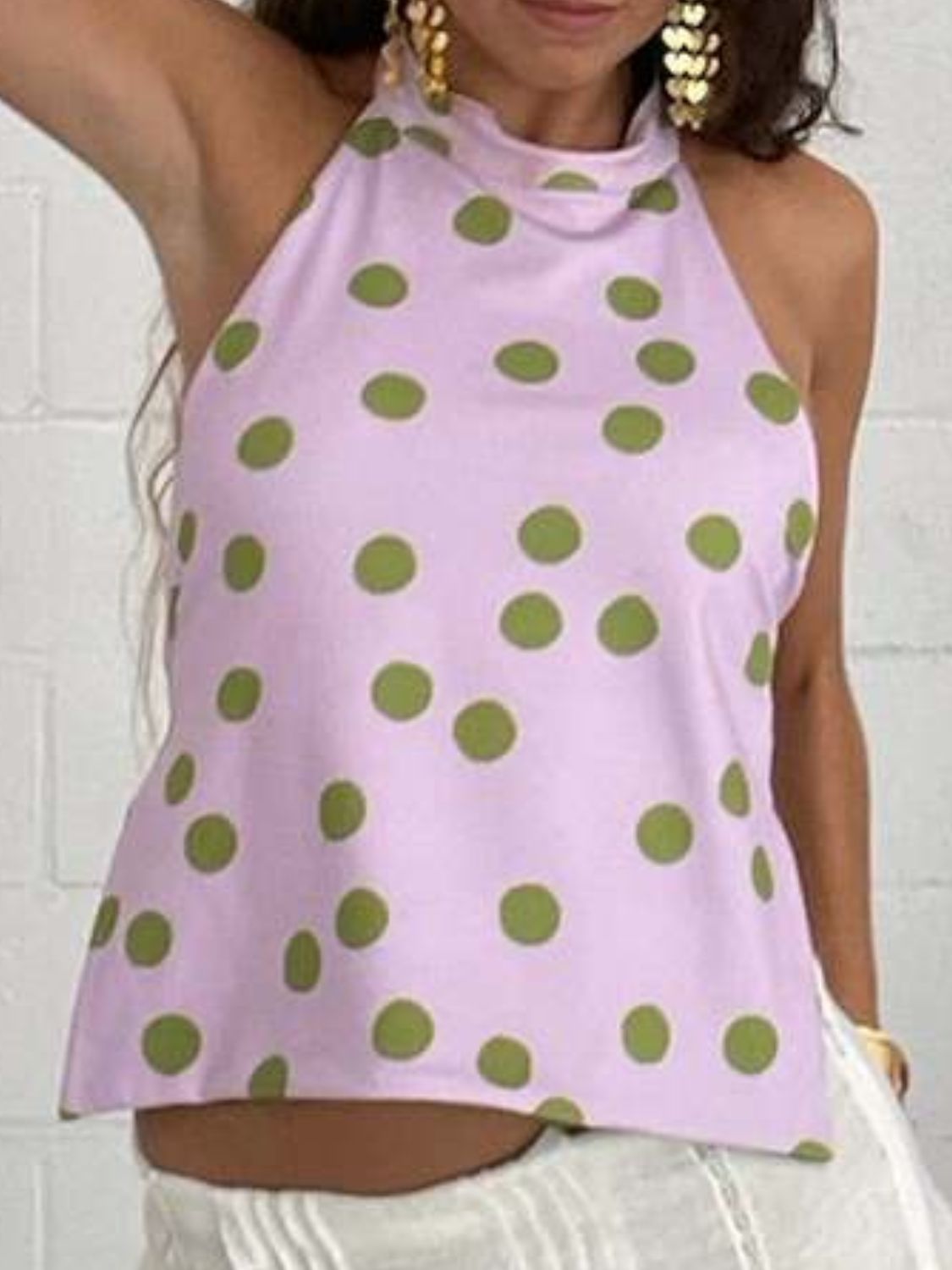 Damernas Tank Top Halterneck Tryckt Rygglös 3