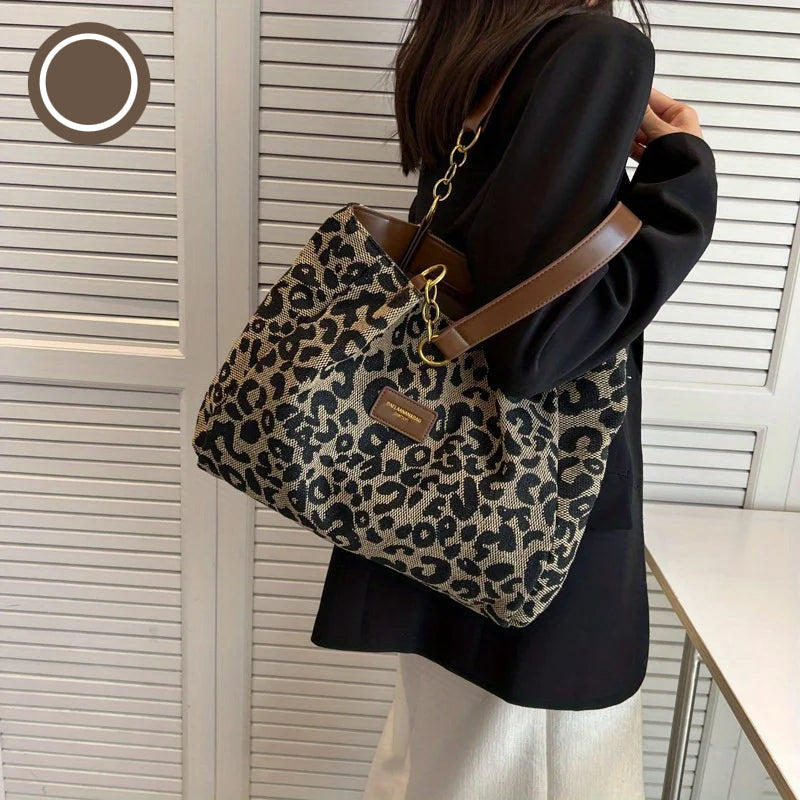 Damernas Tote Bag Leopardtryck Canvas 4