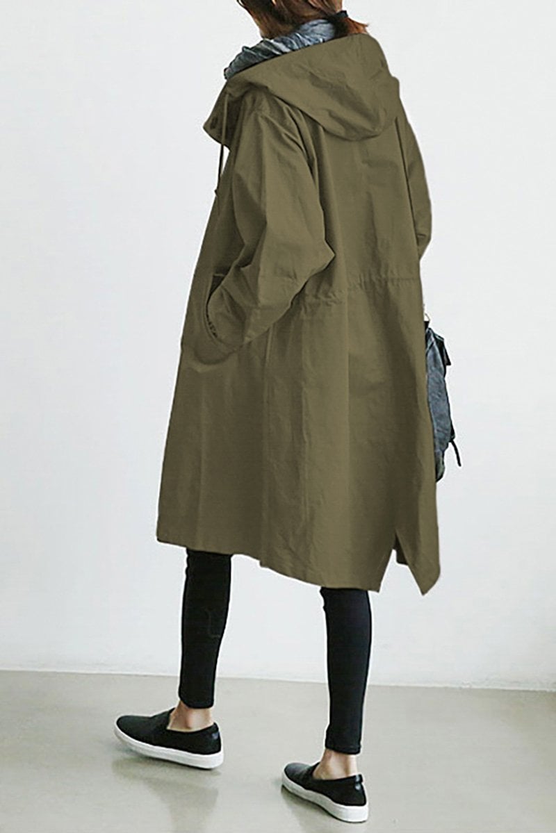 Damernas Trenchcoat med Huva och Vattentålig Design 2