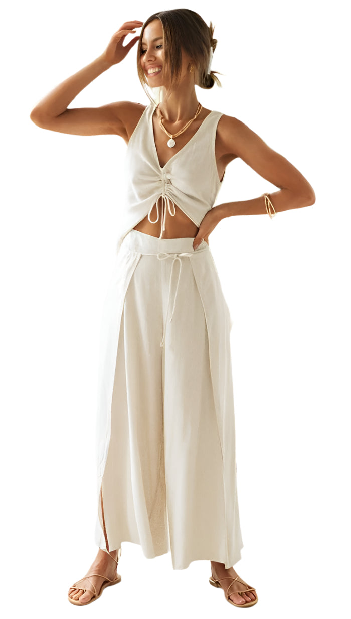 Damernas Tvådelade Sommarset med V-Ausschnitt och Riemenärmeln 0