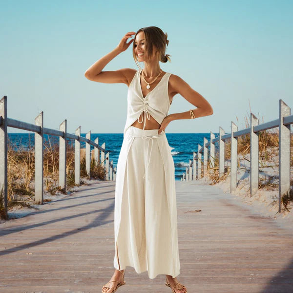 Damernas Tvådelade Sommarset med V-Ausschnitt och Riemenärmeln 5