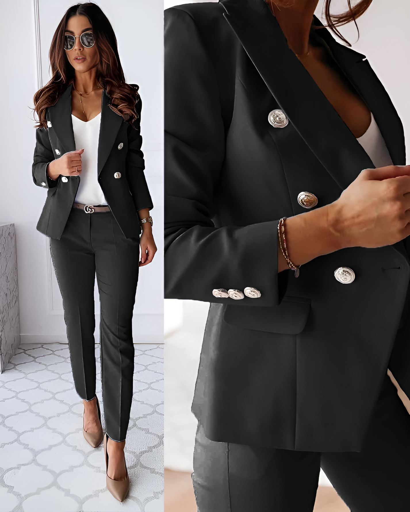 Damernas Tweed Set Blazer och Byxor Modern Stil 4