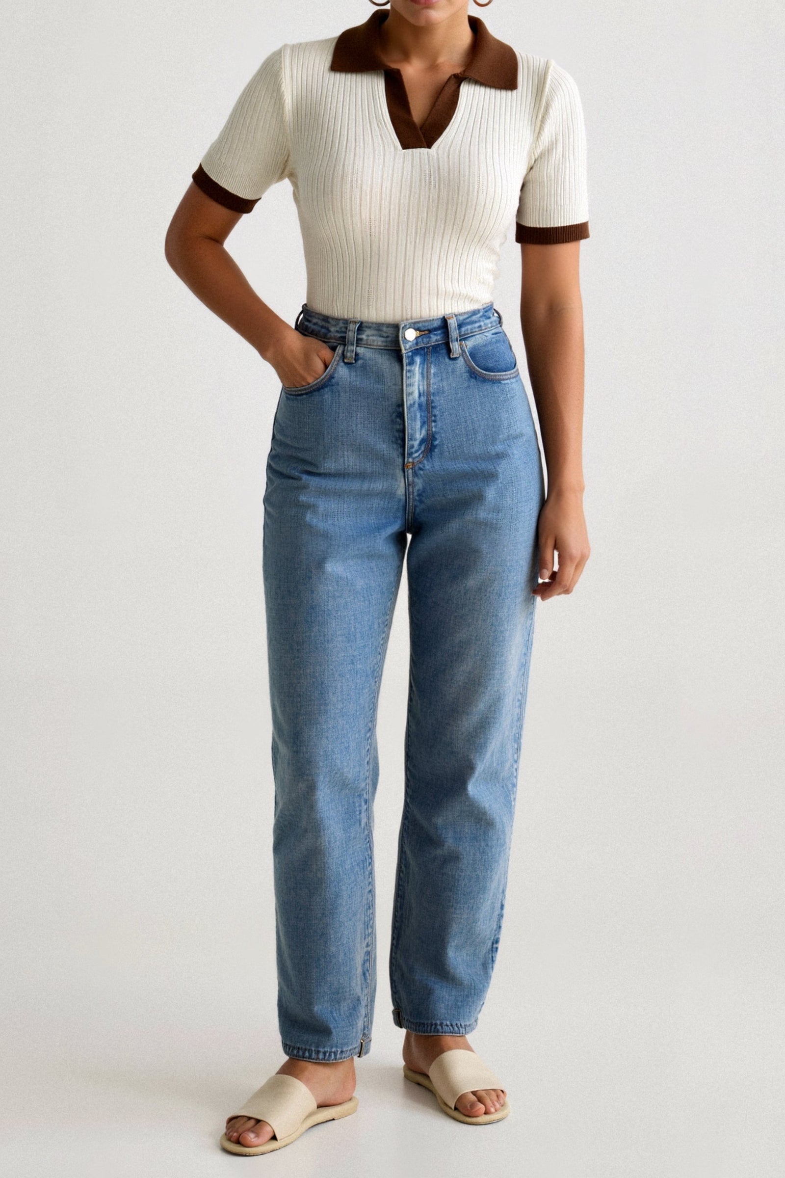 Damers Polo med Färgblock och Notched Krage 8