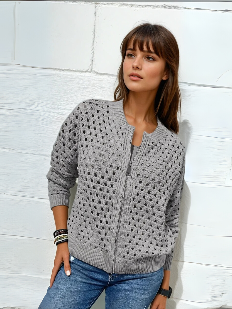 Damjacka med Perforerat Mönster och Dragkedja 1