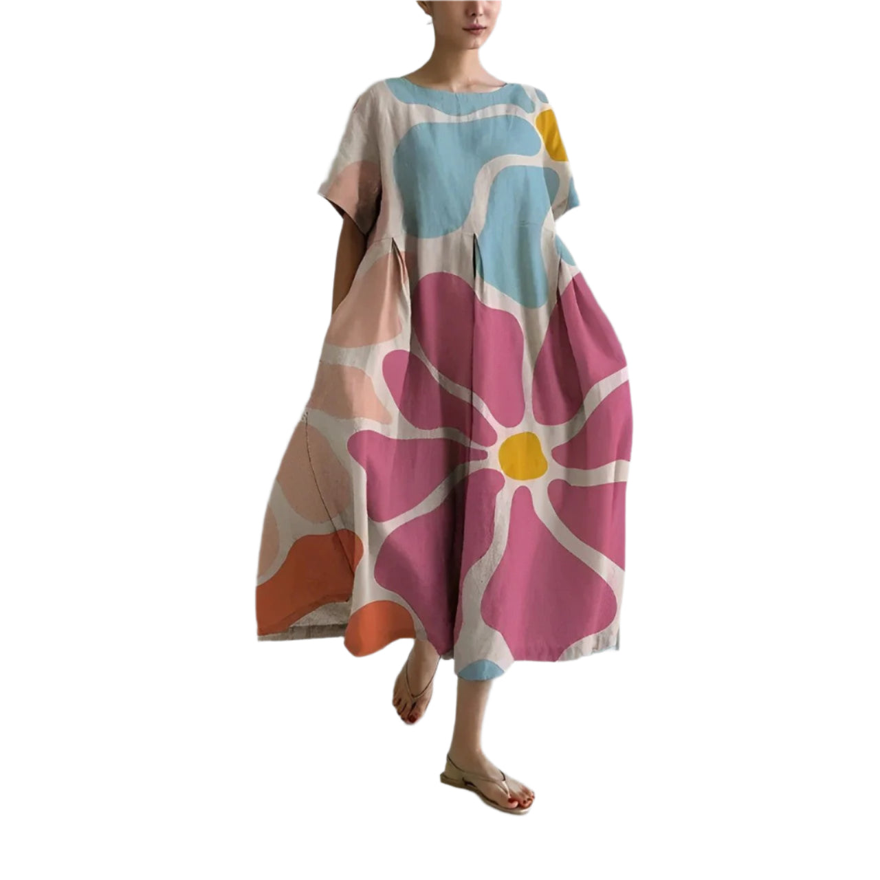 Damklänning Blommönster Mjuk Bomull Fina Dam Klänningar 0