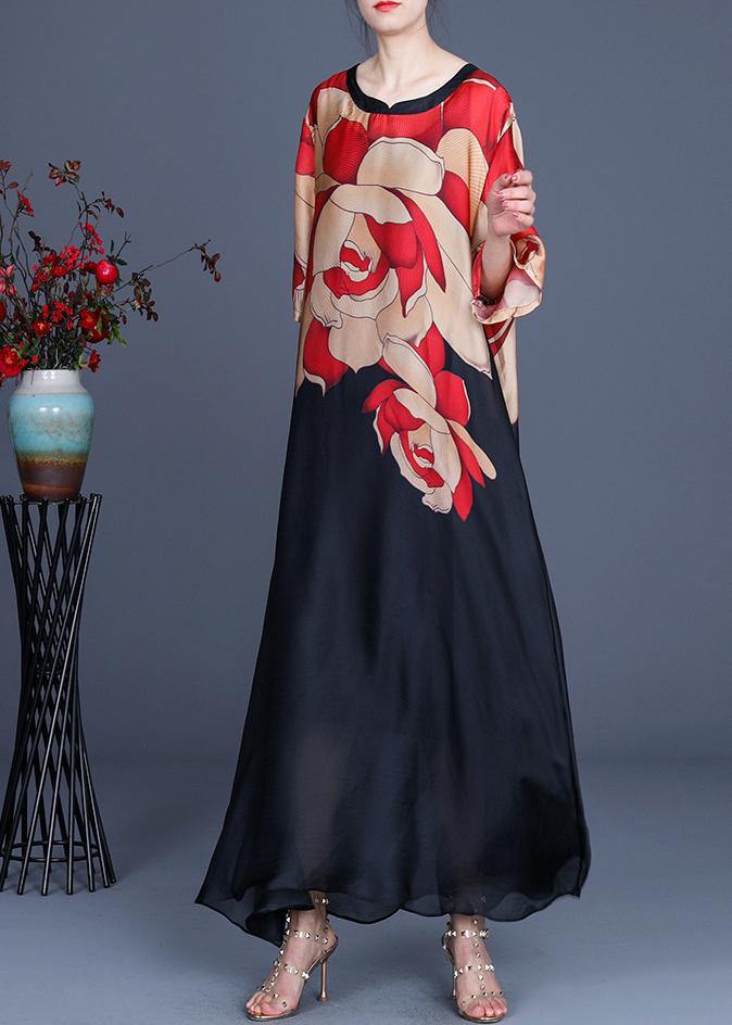 Damklänning i chiffong med tryck och rund halsringning 2