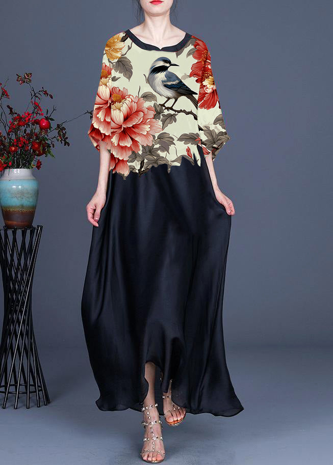 Damklänning i chiffong med tryck och rund halsringning 5