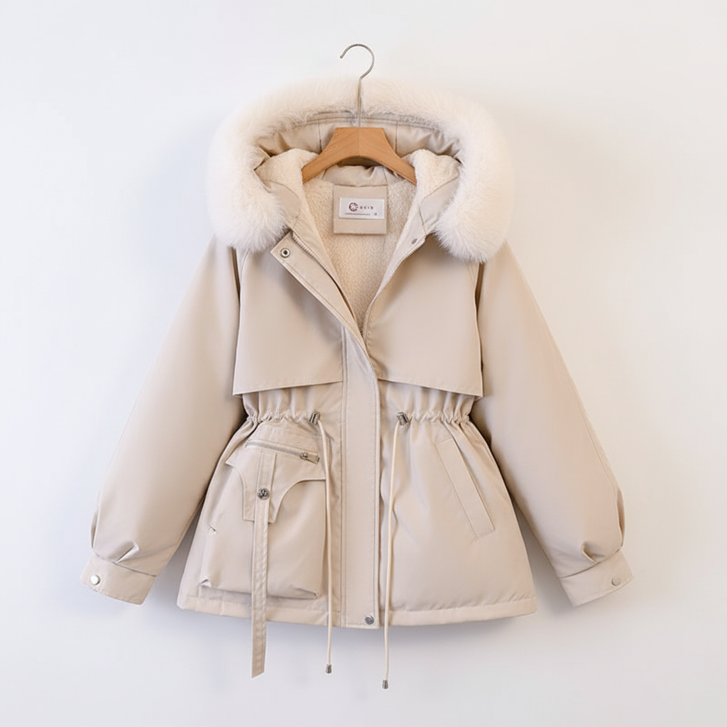 Damparkas med Justerbar Midja och Pälshuva 3