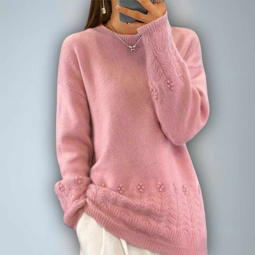 Damstickad Tröja med Blommönster i Skandinavisk Stil 3