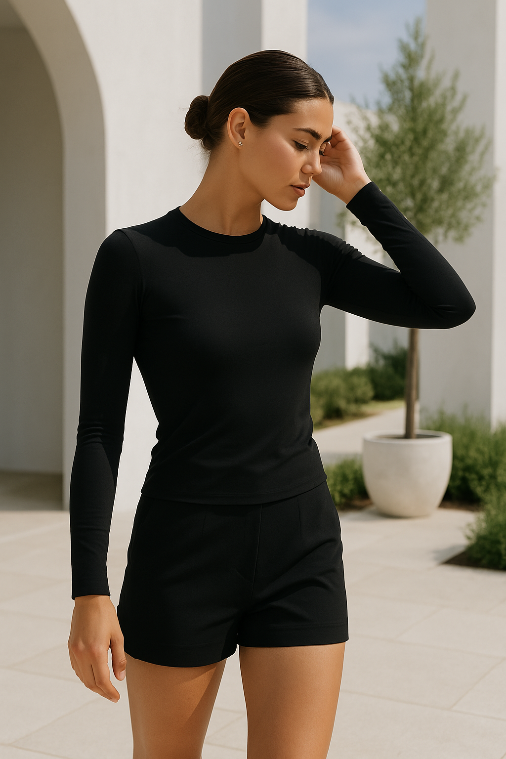 Damtop Långa Ärmar Rund Hals Modal 1