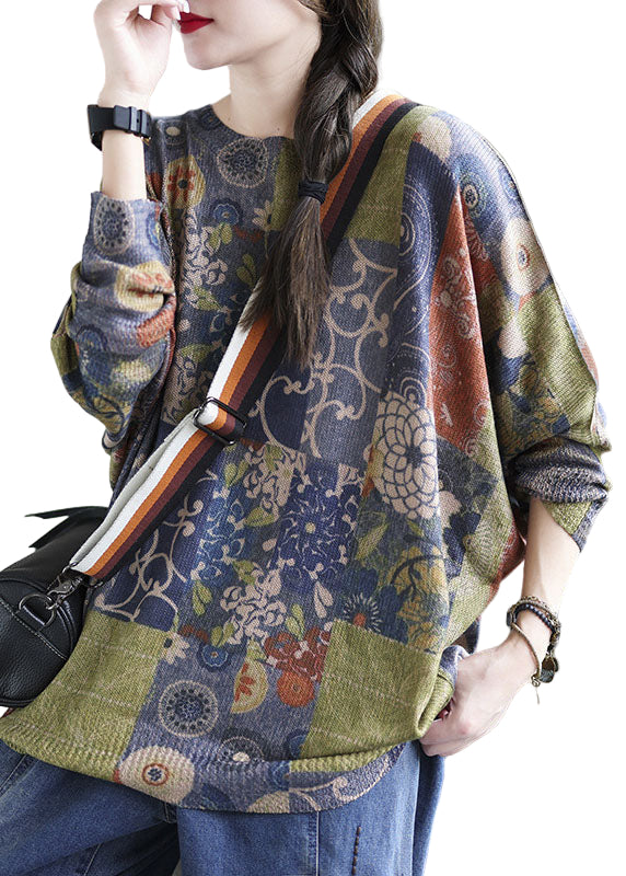 Damtröja med O-hals och tryck i fransk blå 0