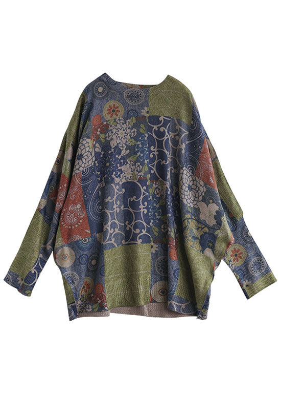 Damtröja med O-hals och tryck i fransk blå 3