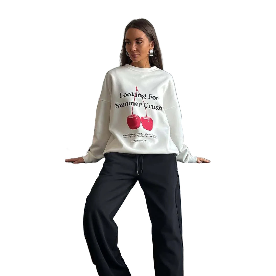 Damtröja med grafiskt tryck och avslappnad stil 0