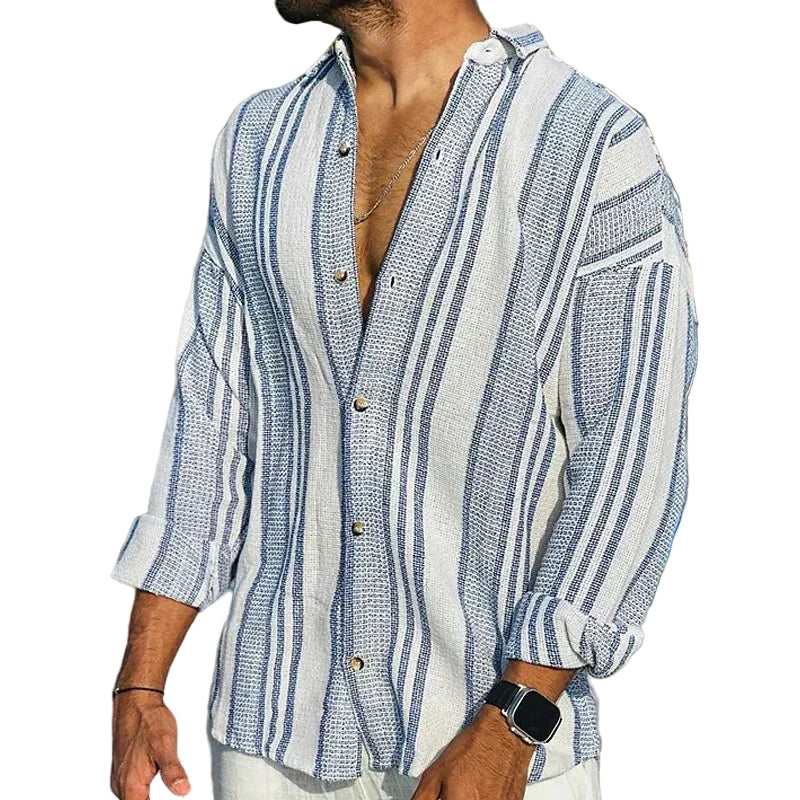 Herr Linneskjorta Randig Linne Design För Eleganta Och Avslappnade Tillfällen-1