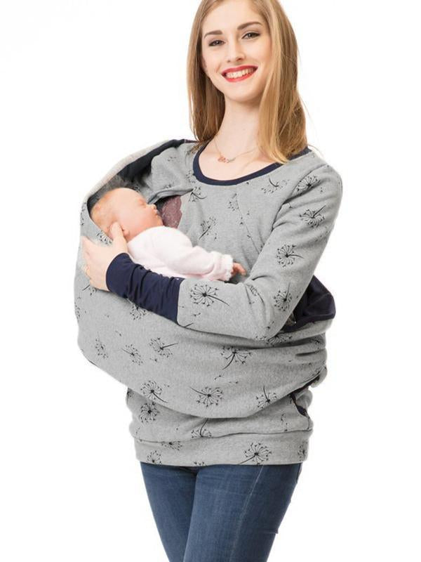 Gravid Sweatshirt Blommönster med Dragkedja för Kvinnor 14