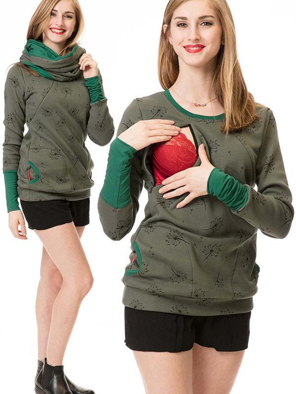 Gravid Sweatshirt Blommönster med Dragkedja för Kvinnor 3