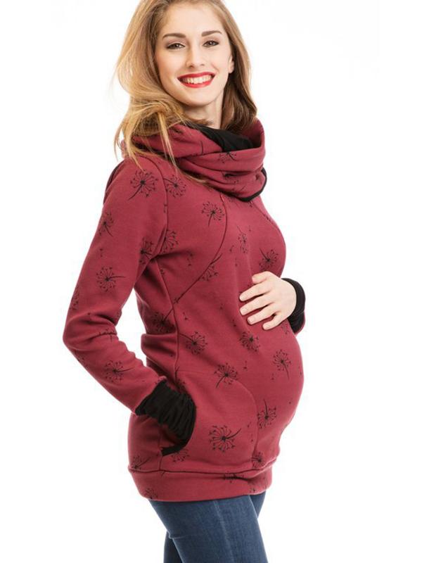 Gravid Sweatshirt Blommönster med Dragkedja för Kvinnor 8