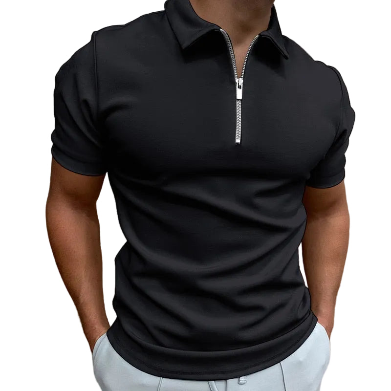 Herr Poloshirt Kort Ärmar Dragkedja 100% Bomull 1