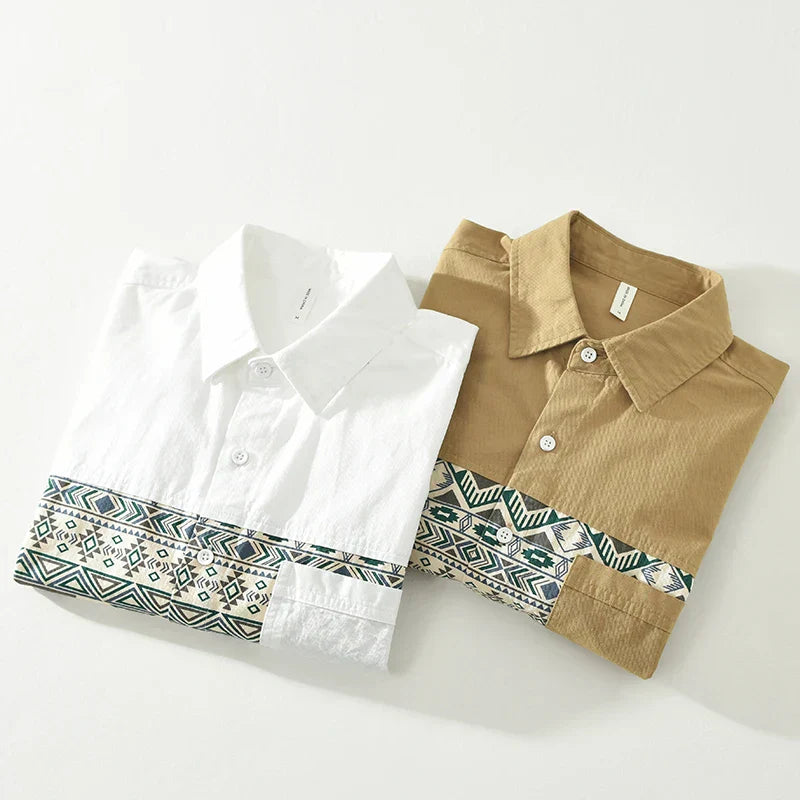 Herrskjorta Lapptäcksstil Avslappnad Bomull 6