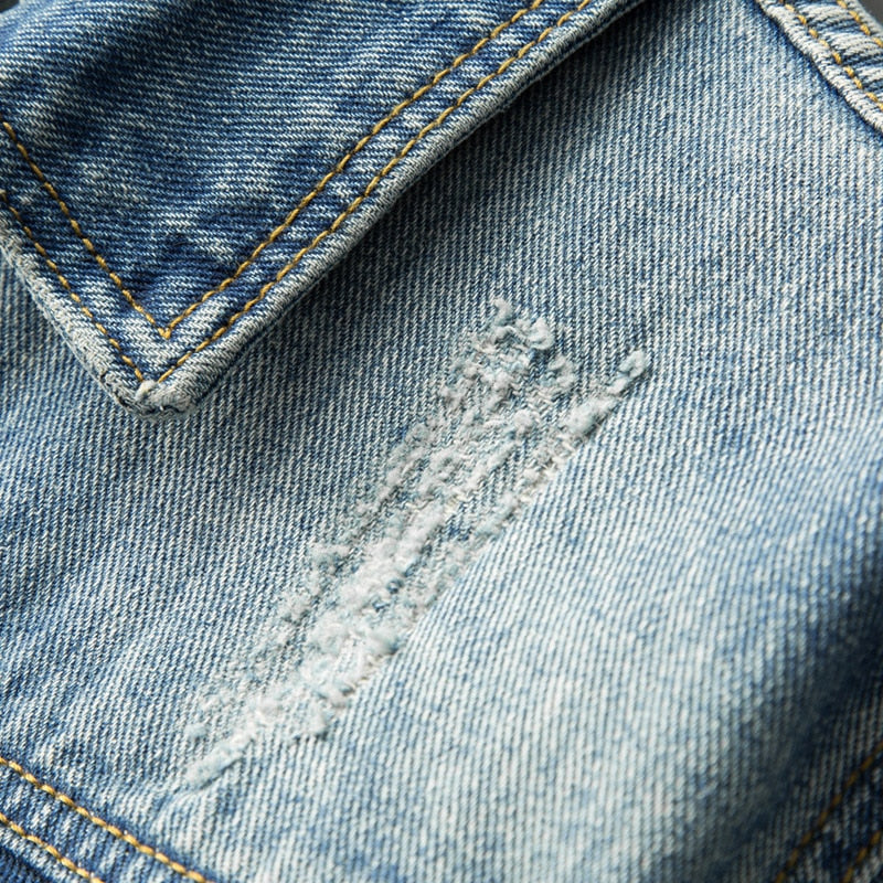 Herr Denimjacka med Skräddarsydd Passform och Kontrastpiping 4